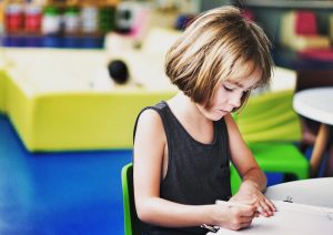 young girl studying